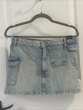 Zara Light Blue Washed Denim Mini Skirt